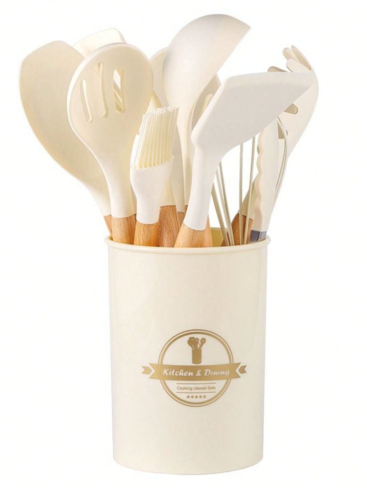 Cuisinez avec Style et Sérénité : Le Set Complet de 12 Ustensiles Anti-Rayures avec son Pot de Rangement.