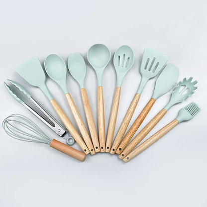 Cuisinez avec Style et Sérénité : Le Set Complet de 12 Ustensiles Anti-Rayures avec son Pot de Rangement.