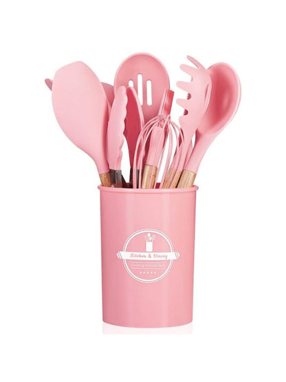 Cuisinez avec Style et Sérénité : Le Set Complet de 12 Ustensiles Anti-Rayures avec son Pot de Rangement.