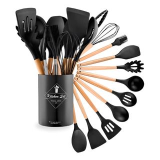 Cuisinez avec Style et Sérénité : Le Set Complet de 12 Ustensiles Anti-Rayures avec son Pot de Rangement.