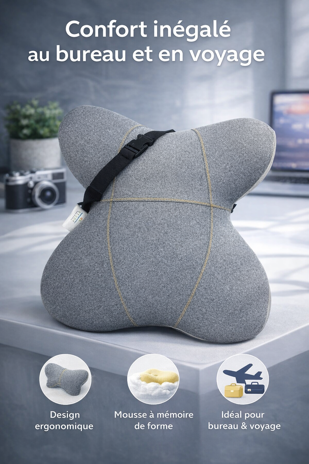 Oreiller confort ultime - Conception ergonomique pour le travail et les voyages