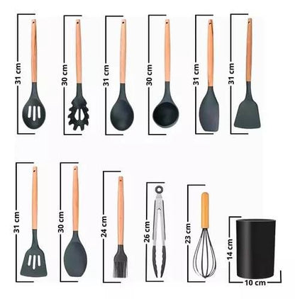 Cuisinez avec Style et Sérénité : Le Set Complet de 12 Ustensiles Anti-Rayures avec son Pot de Rangement.