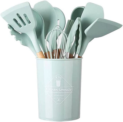 Cuisinez avec Style et Sérénité : Le Set Complet de 12 Ustensiles Anti-Rayures avec son Pot de Rangement.