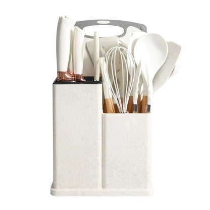 Équipez Votre Cuisine avec Style : Le Set Tout-en-Un de 24 Pièces en Silicone, Bois et Acier.